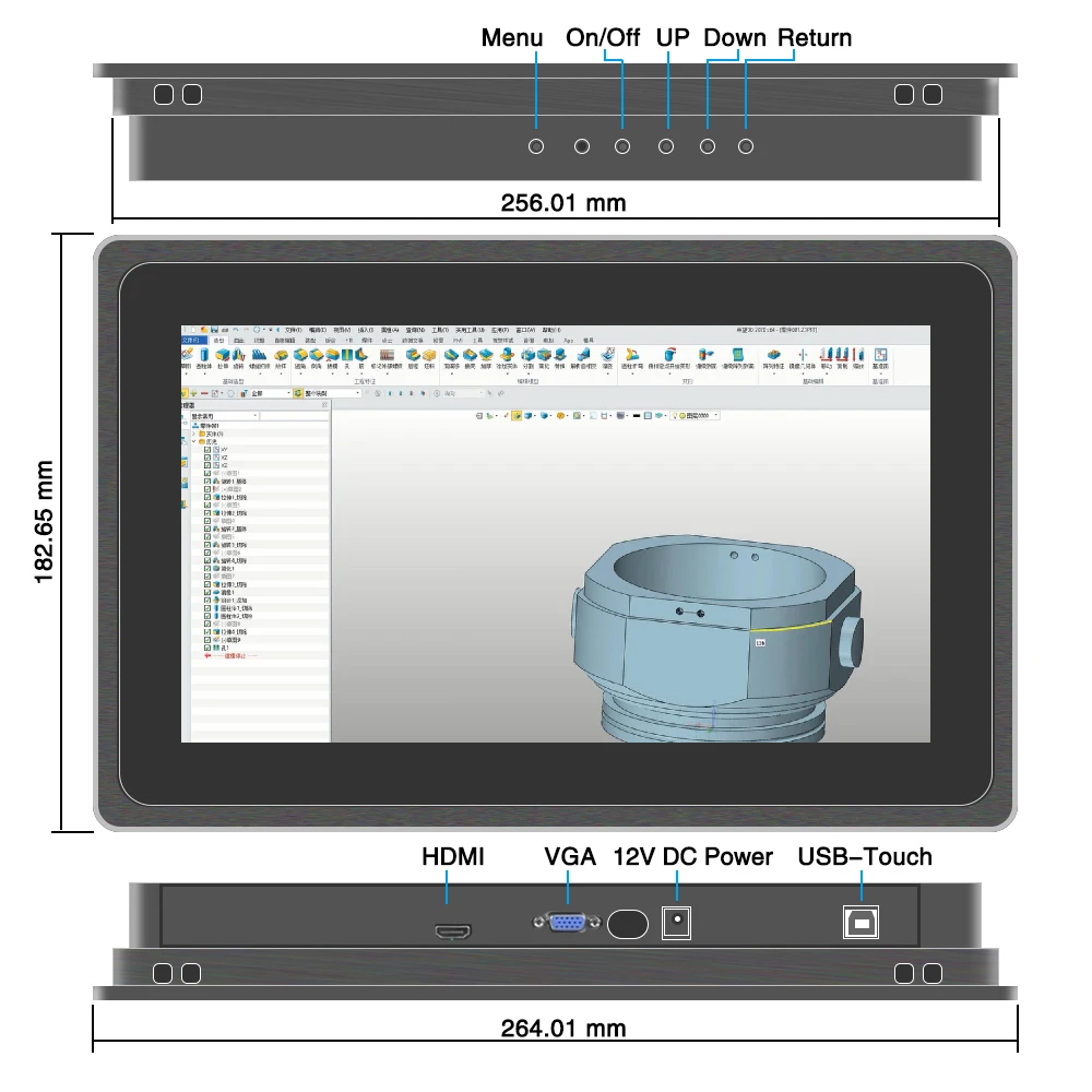 10.1/10.4 Inch Industrial Monitor  Metal Shell Embedded Open Frame Dispaly Resisitve Capacitive Touch LCD Screen HDMI VGA Port