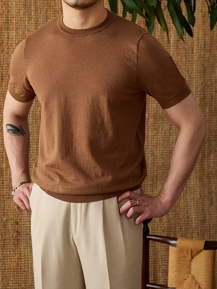 

Mr. Deer Tee Summer Skin-friendly Breathable Lyocell Cotton round Ne ort Sve T-irt Vintage Casual Slim-fit Lightwe...