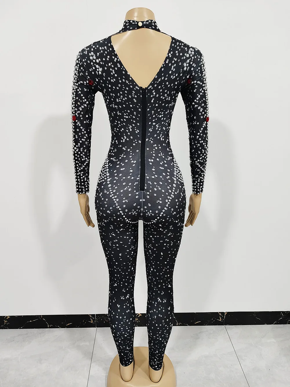Women Sparkly Rhinestones Pearl Tight Jumpsuit for Celebrity Birthday Luxury Evening Party Rompers Bar Singer Stage Show Costume
