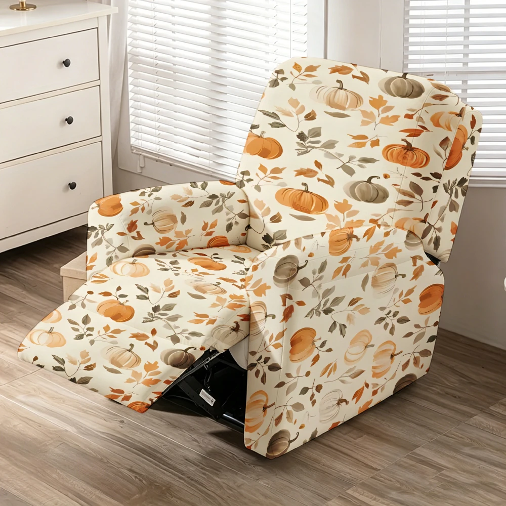 Watercolor Pumpkin Maple Leaf Recliner Chair Cover Stretch Fall Harvest Recliner Slipcover Elastic Sofa Protector