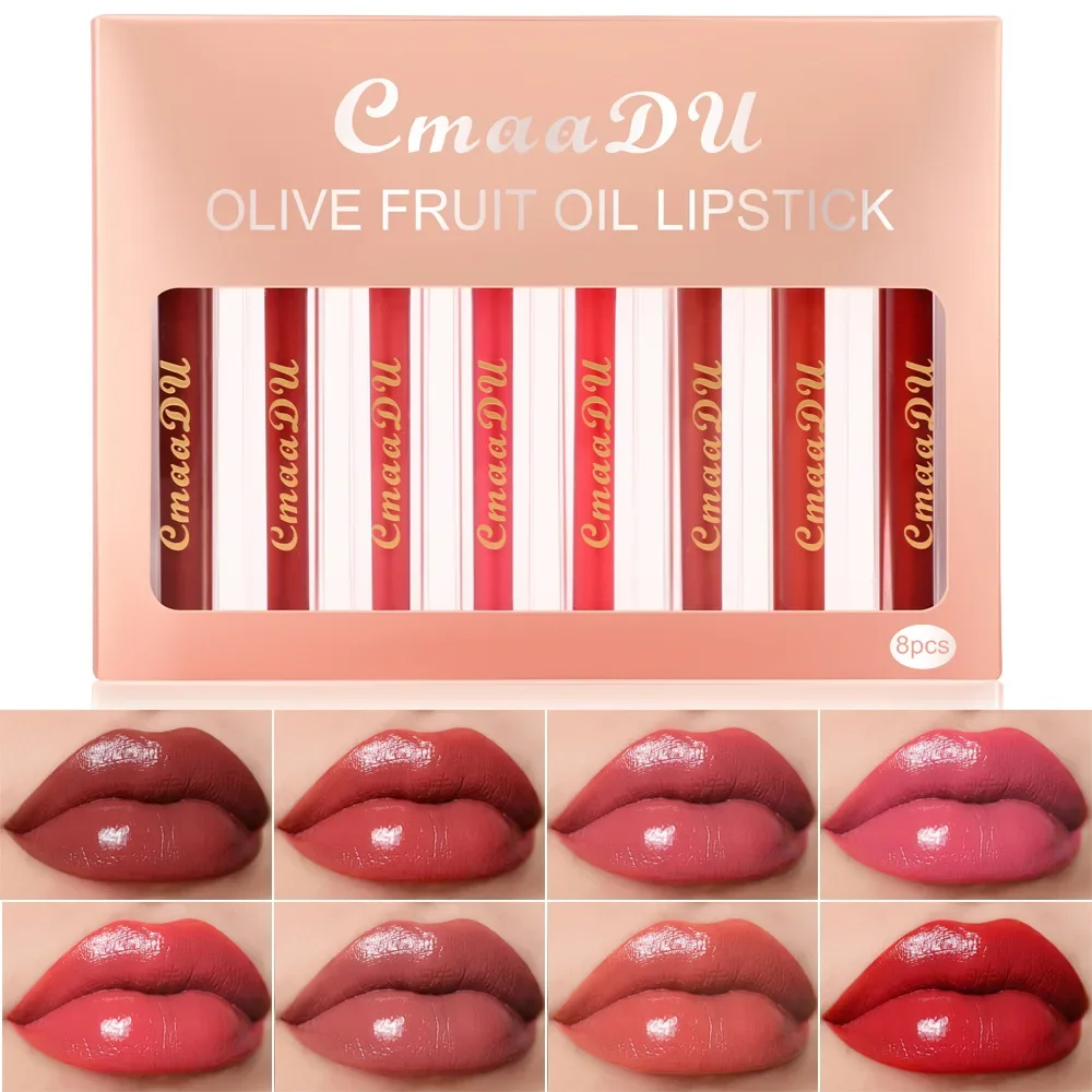 CmaaDu New 8 Color/Set Mirror Pearl Lipgloss Lip stick Cosmetic Waterproof Moisturizing Liquid Lipstick Glitter Lip Gloss Women