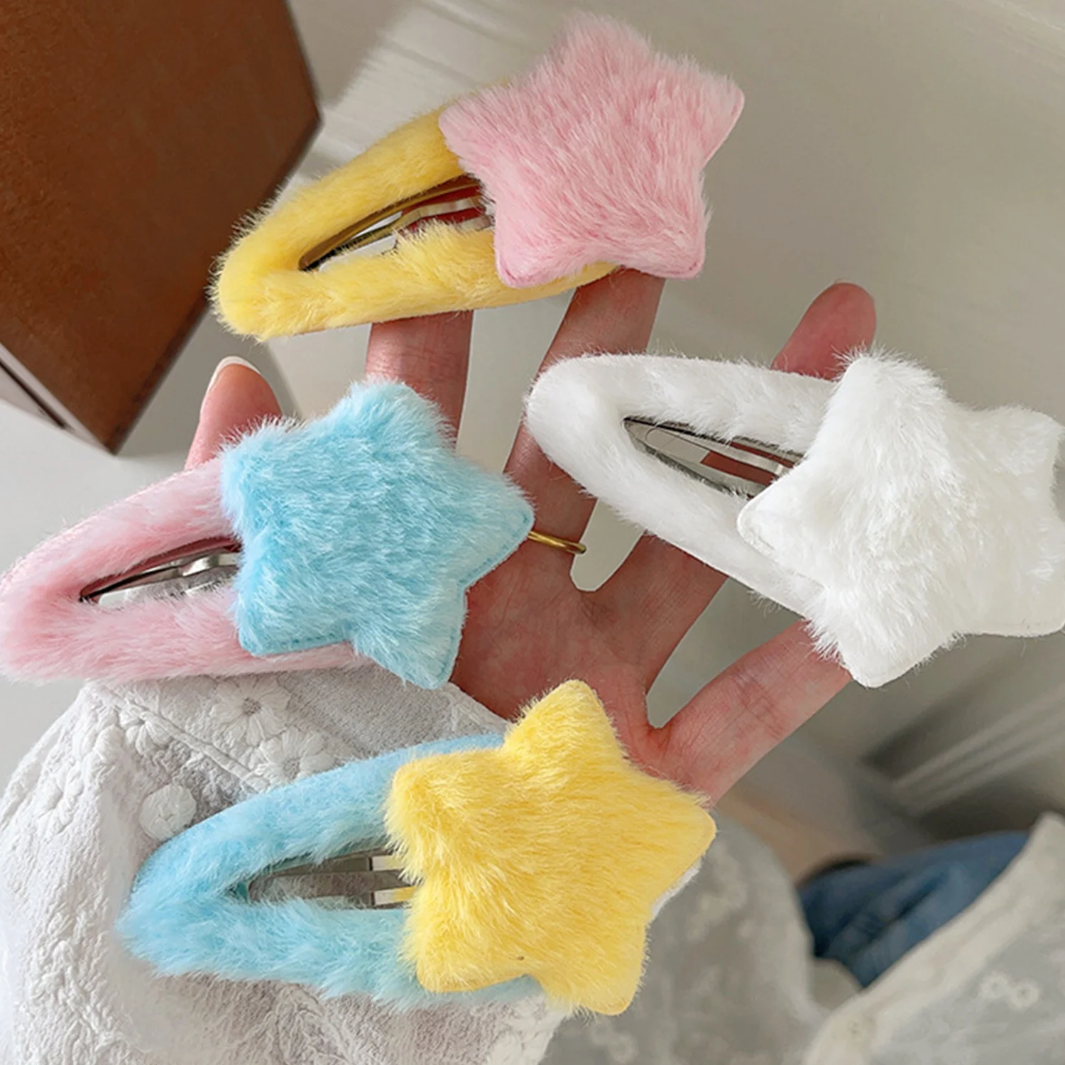 Color Cloth Soft Hairy Star Big Side Hair Clip For Girl Kids Sweet Kawaii Blue Cute Plush Hairpin Fashion Accessories Gift