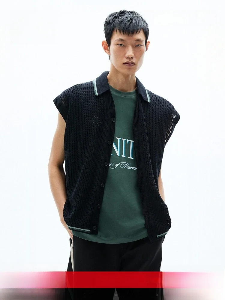 

H&M Men's Loose Fit Knitted Vest Sleeveless Collared Inner Wear Cotton Polyester Blend Daily Casual Style 1326003