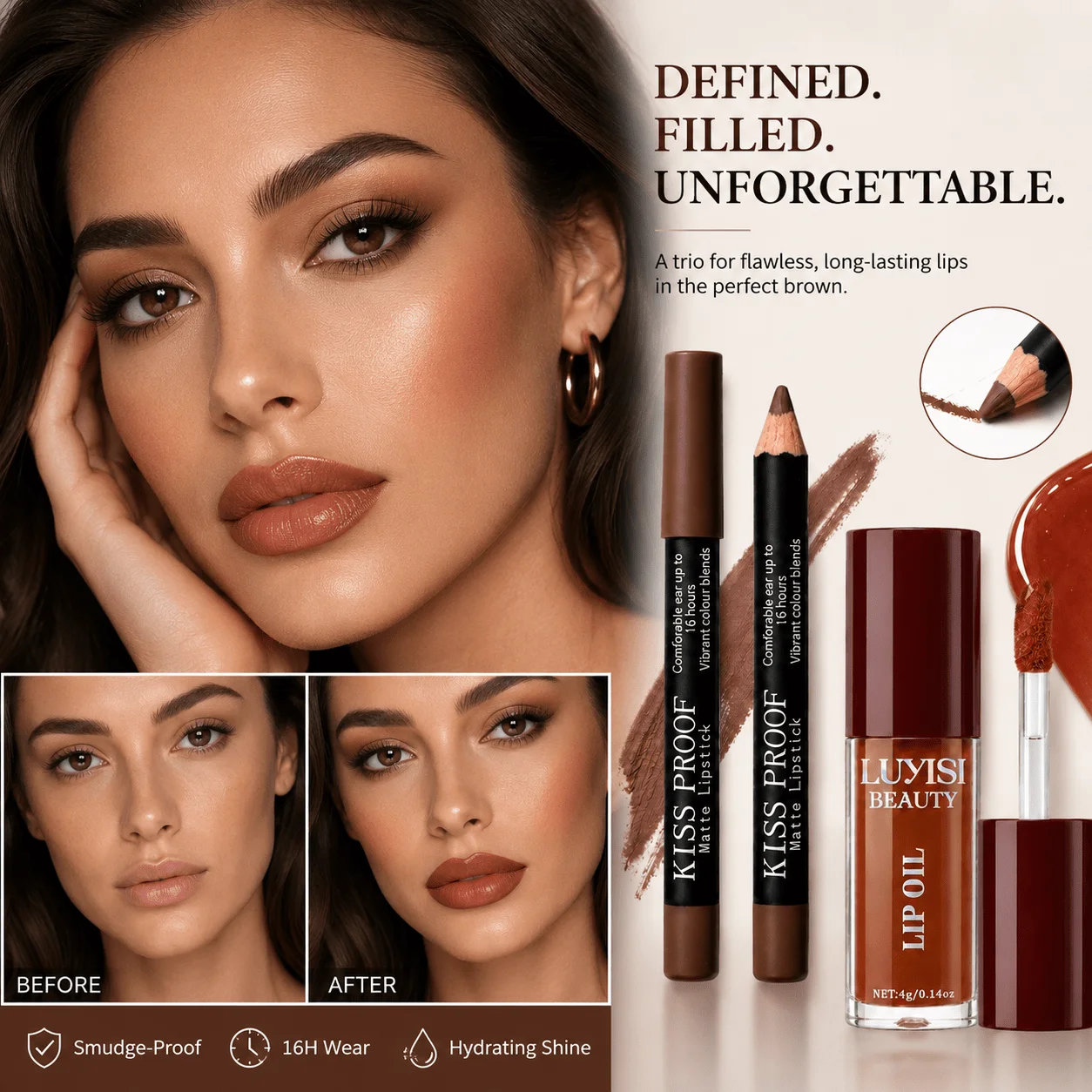 2-teiliges Lippen-Make-up-Set: 1 Stück Samt-Lippenstift + 1 Stück feuchtigkeitsspendendes Lippenöl, lebendige Farbe, ganztägige Feuchtigkeit, weiche und pralle Lippen, langanhaltend
