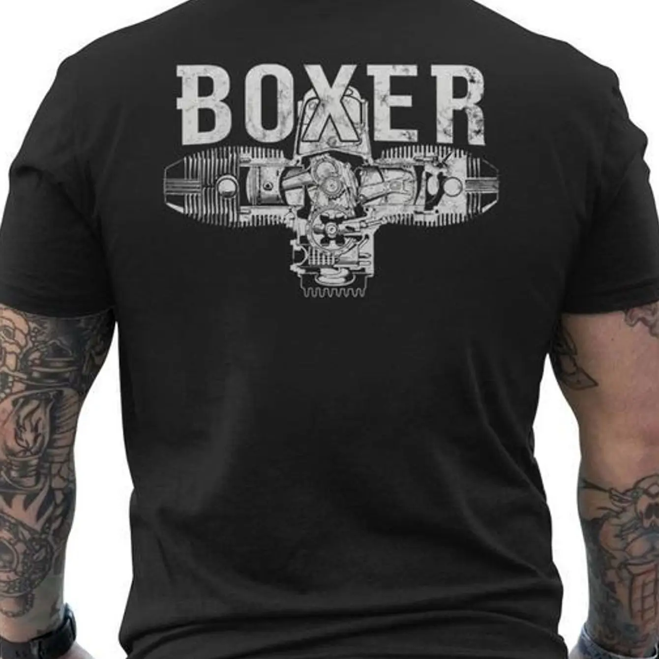 Men's Motorcycle Boxer Engine Pattern T-shirt with Back Print T-shirt As A Gift for Motorcycle Enthusiasts and Riders