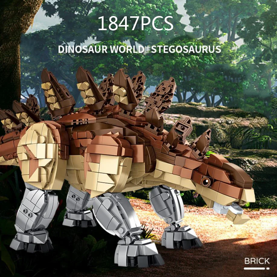 Idea Jurassic Dinosaur Park Building Block Stegosaurus Model Steam Construction Brick Educational Toys Collection For Kids Gift