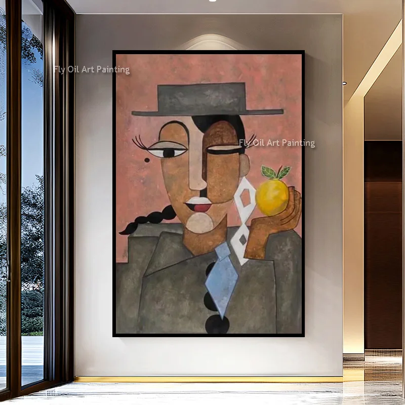 مرسومة باليد الأحمر والرمادي مجردة الرجال النفط الطلاء على قماش كبير جديد أصفر أخضر جدار الفن تصميم الأزياء عناصر ديكور المنزل