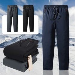 Men Winter Warm Pant Thicken Waterproof Down Cotton Lined Casual Sport Pants Joggers Trousers Cotton-padded Solid Lace-up Pant