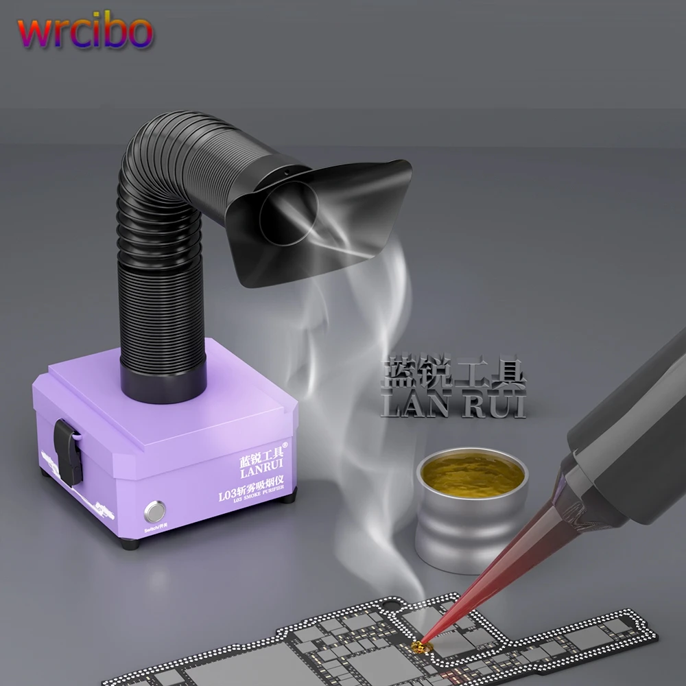 Absorvedor de fumaça Lanrui L03, purificação de 3 estágios de sucção forte para solda, gravador a laser, extrator de fumaça com tubo ajustável