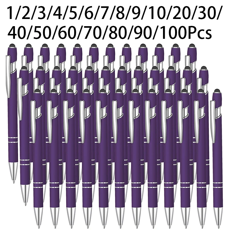 

100Pcs Rubberized Soft Touch Ballpoint Pen with Stylus Tip Metal Pen with Black Ink