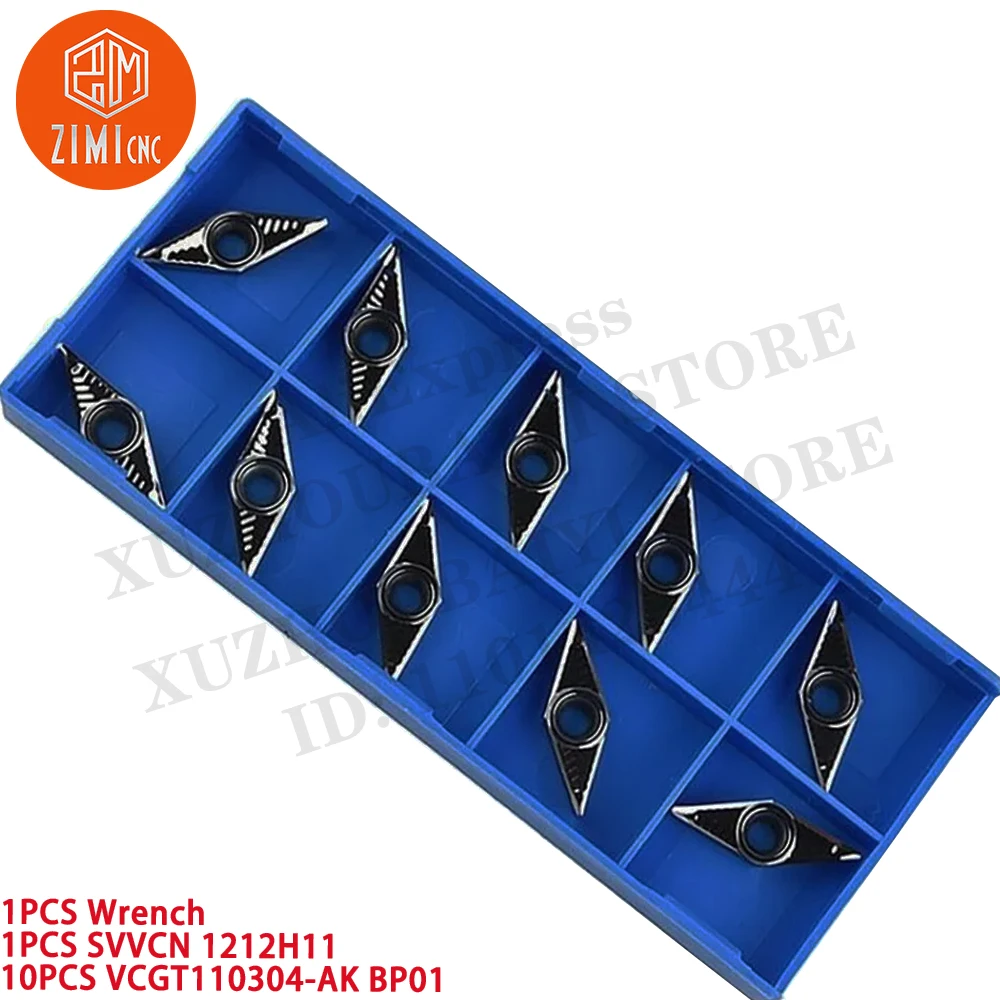 1 قطعة SVVCN1212H11 حامل أداة تحويل مخرطة CNC مقاس 12 مم +10 قطع VCGT110304-AK حشوات كربيد أداة CNC معدنية أداة قطع ميكانيكية