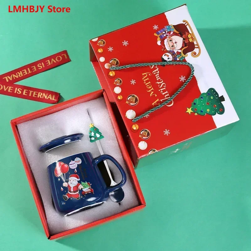 LMHBJY LMHBJY 400ml Christmas Gift Mug Gift Box with Lid and Spoon Ceramic Christmas Cup with Hand Gift