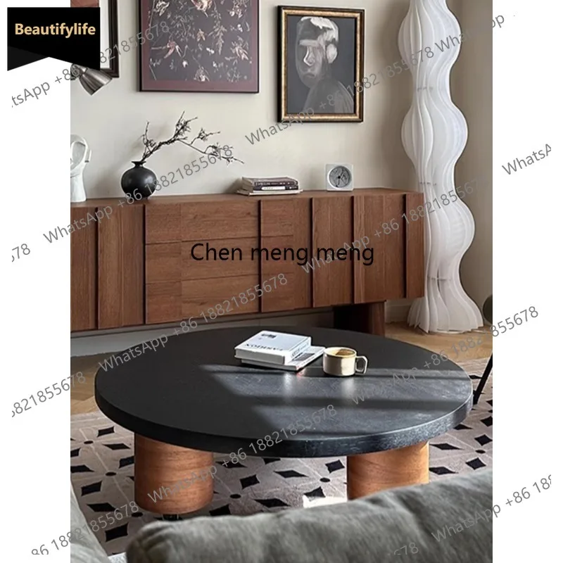 

A139 Medieval coffee table retro style B & B living room household removable table solid wood round coffee table