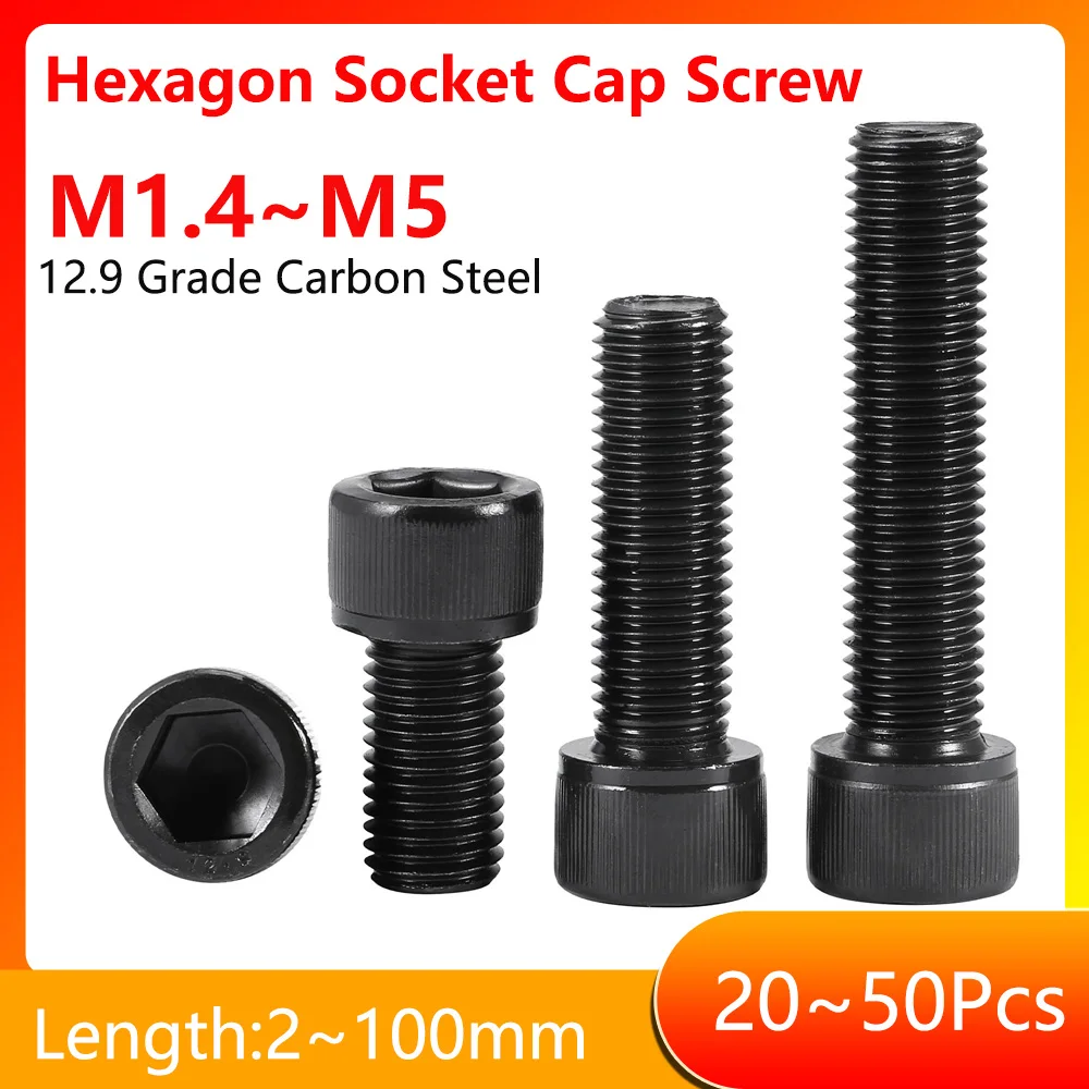 M1.4 M1.6 M2 M2.5 M3 M4 M5 12.9 Grade Carbon Steel Allen Screw Hexagon Hex Socket Cap Head Screw Bolts Cap Screw