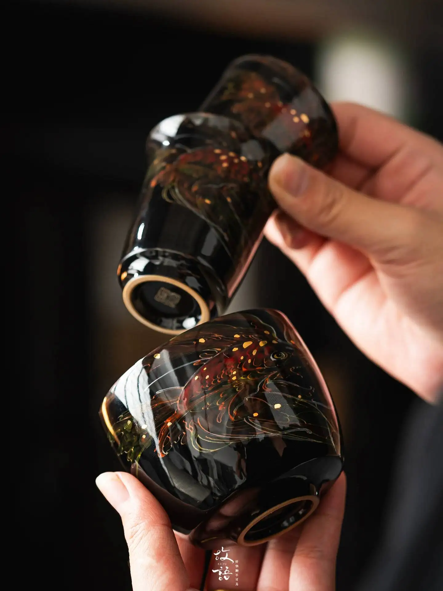 Hand-Painted Dragon Fish Tea With Plant Ash Glaze, Ceramic Master Cup, Single Cup For Home Use, High-End Chinese-Style Gift