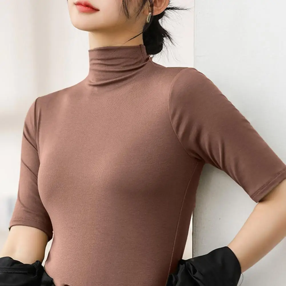 Classic Summer Tops Skin-touch Women Shirt Turtleneck Stretch Layer Comfy High Neck Top  Dress Up