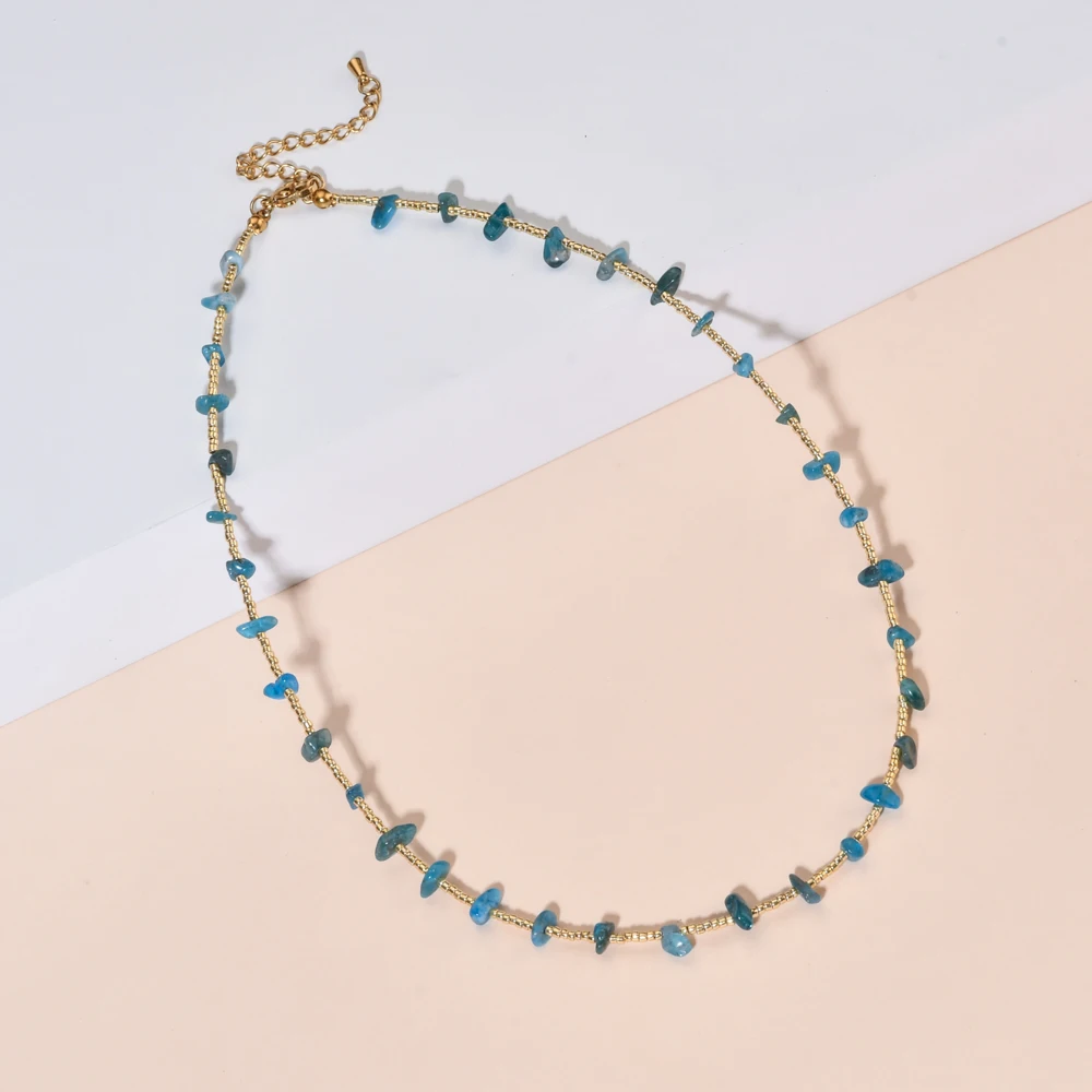 ZMZY Bohemian Thin Green Gravel Quartz Natural Stone Necklace Women\'s Fashion Necklace Jewelry collares Womens Beach Jewelry