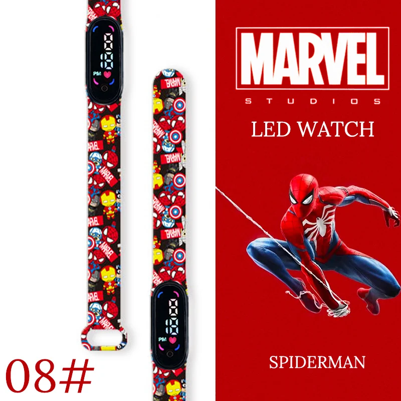 MINISO Spiderman jam tangan anak Pria, gelang olahraga tahan air jam tangan Digital anak laki-laki Jam LED Jam