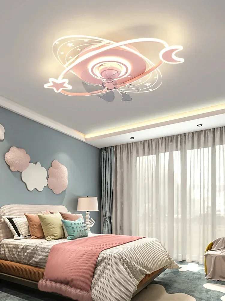 Вентилятор для детской комнаты, нордическая мультяшная корона, Комната принцессы, потолок, встряхивающаяся голова, тихий вентилятор, Встроенный светодиодный светильник 220 В
