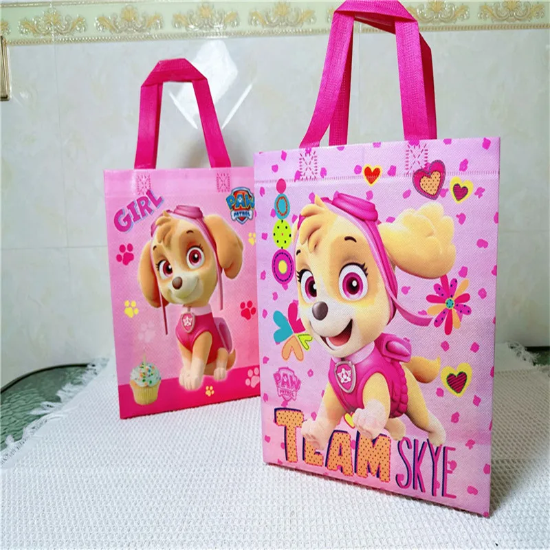 28*35cm Paw Patrol Non-woven Candy Gift Bags Pink Loot Travel Bag Cute Cartoon Chase Skye Children's Birthday Party Bag