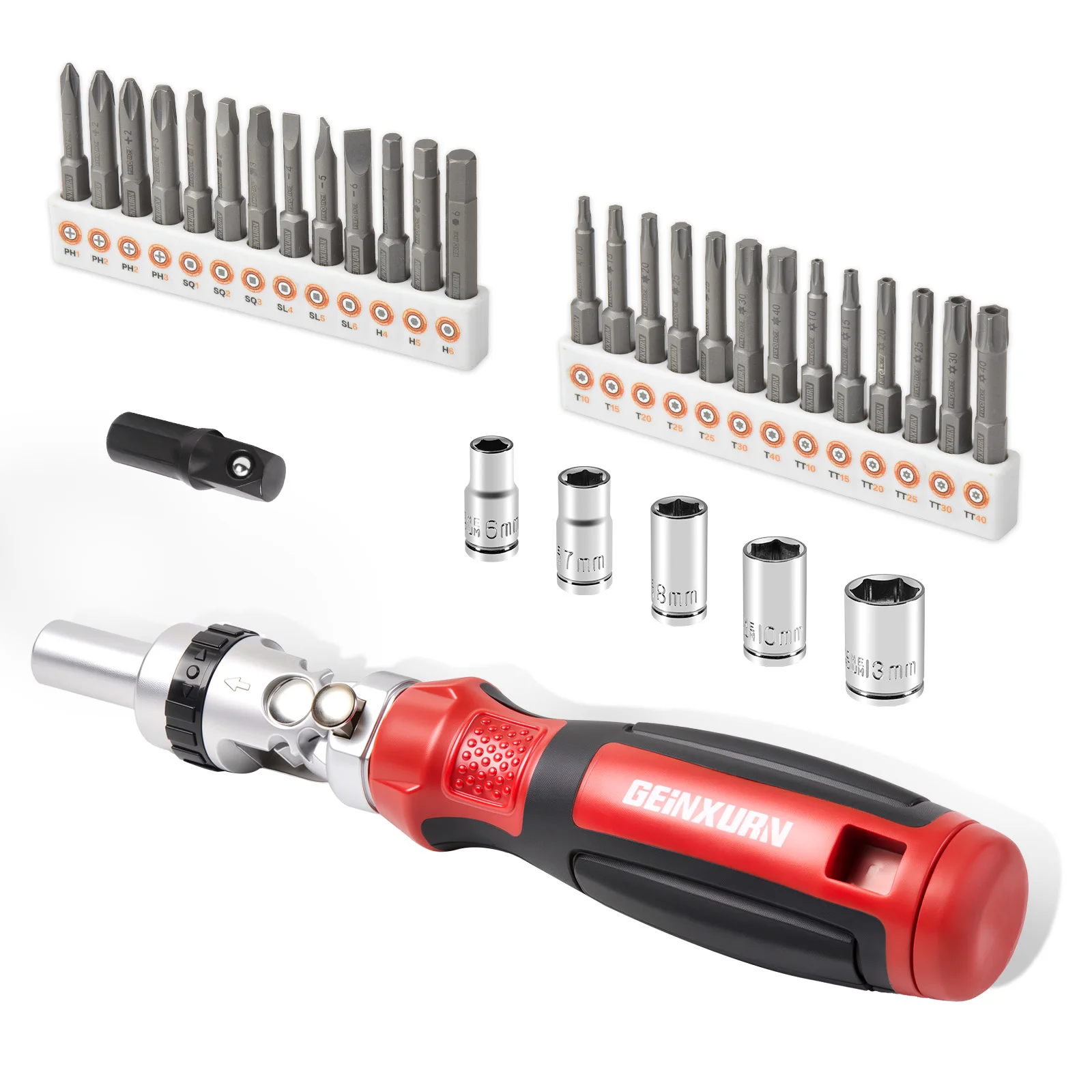 

Набор отверток с храповым механизмом Geinxurn с изогнутой ручкой и головками и многофункциональной отверткой S2 FIXEDGE, хранилище в ручке, идеально подходит для дома