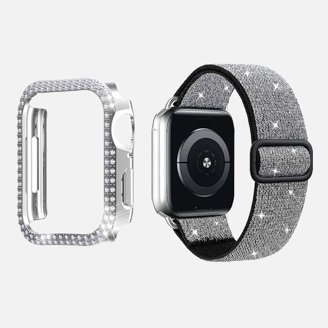 Crystal jewelry diamond watch protective case shiny nylon elastic band For apple watch ultra2 1 se s9 8 7 6 series women41454440