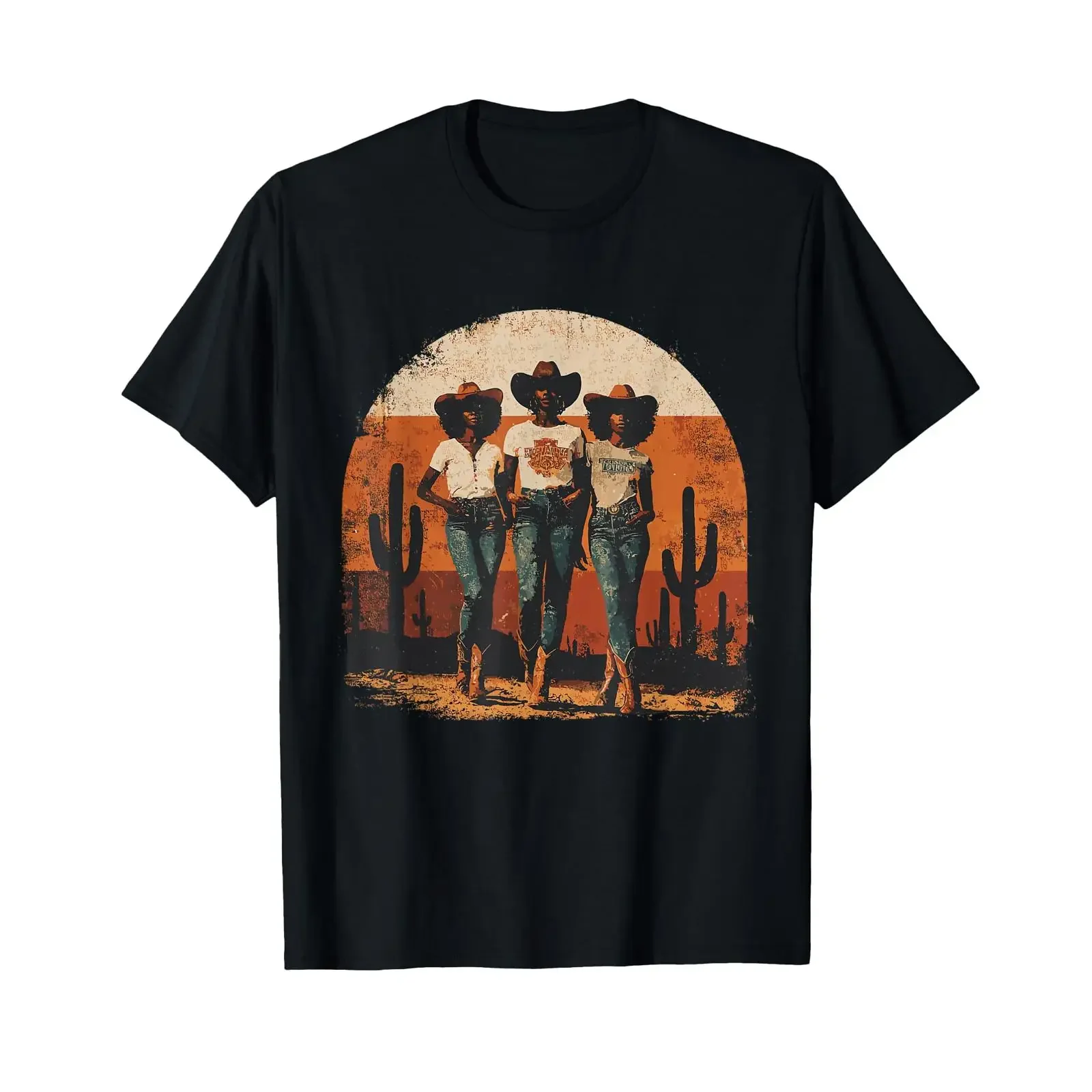 Black African American Cowgirl Western Country Texas Rodeo T Shirt vintage Washed Stretched Versatile Unisex Breathable