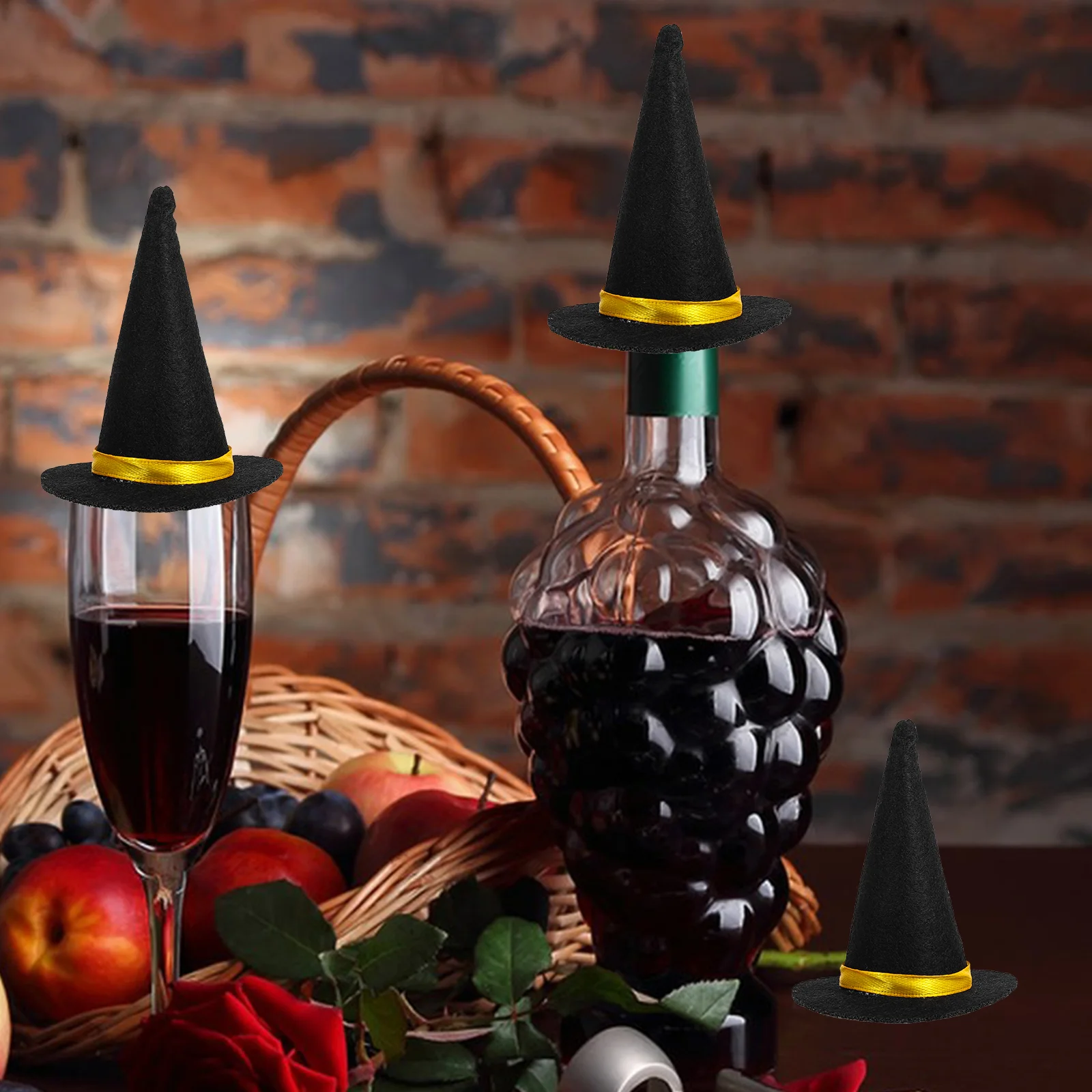 

4 Pcs Hats Felt Fabric Halloween Party Decorations Reusable Crafts Bottle Accessories Carnival Cosplay Props