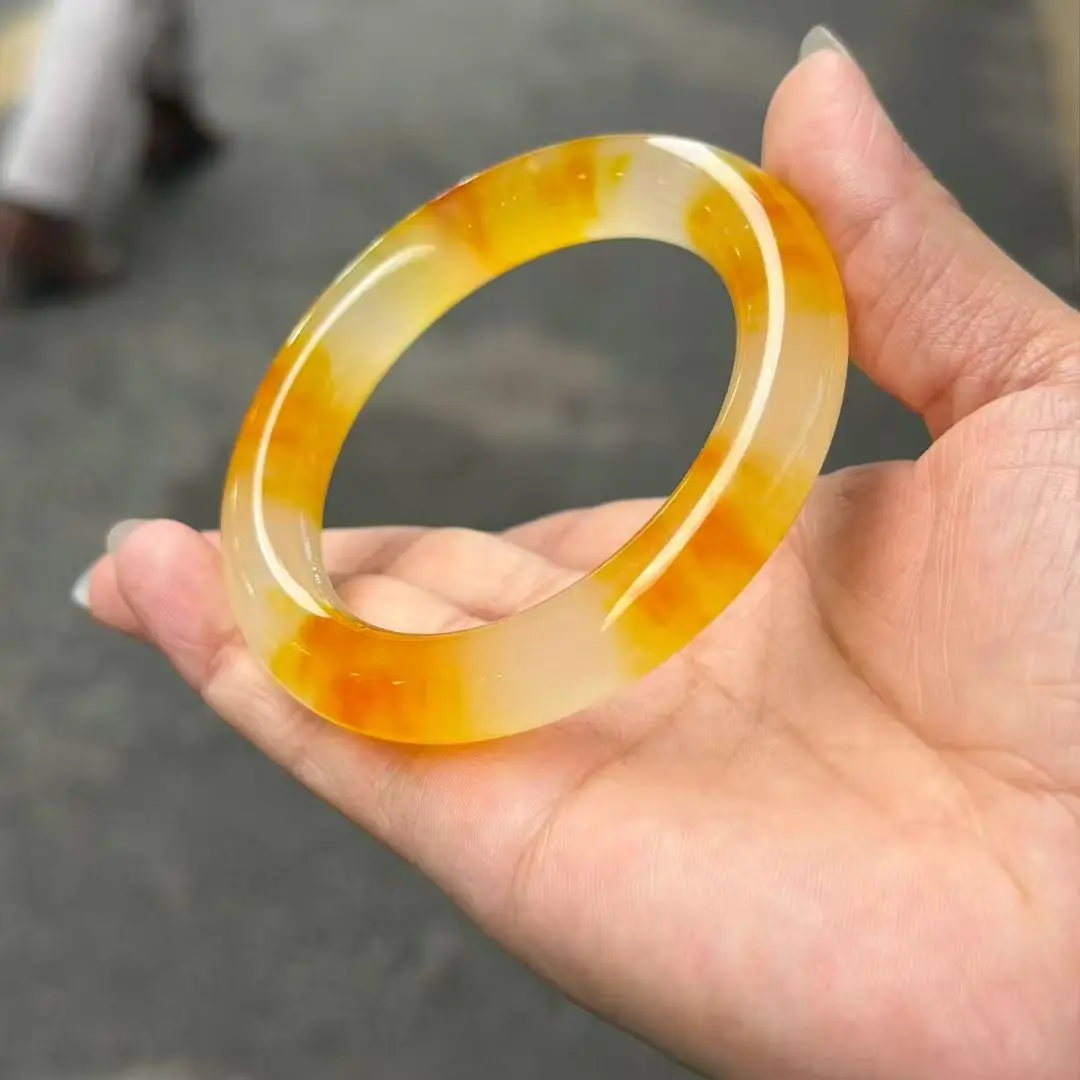

Natural quartzite jade Thick round Bar Ice Seed Jadeite Bangle with Floating Yellow Flowers Fashion Handring Fine Jewelry