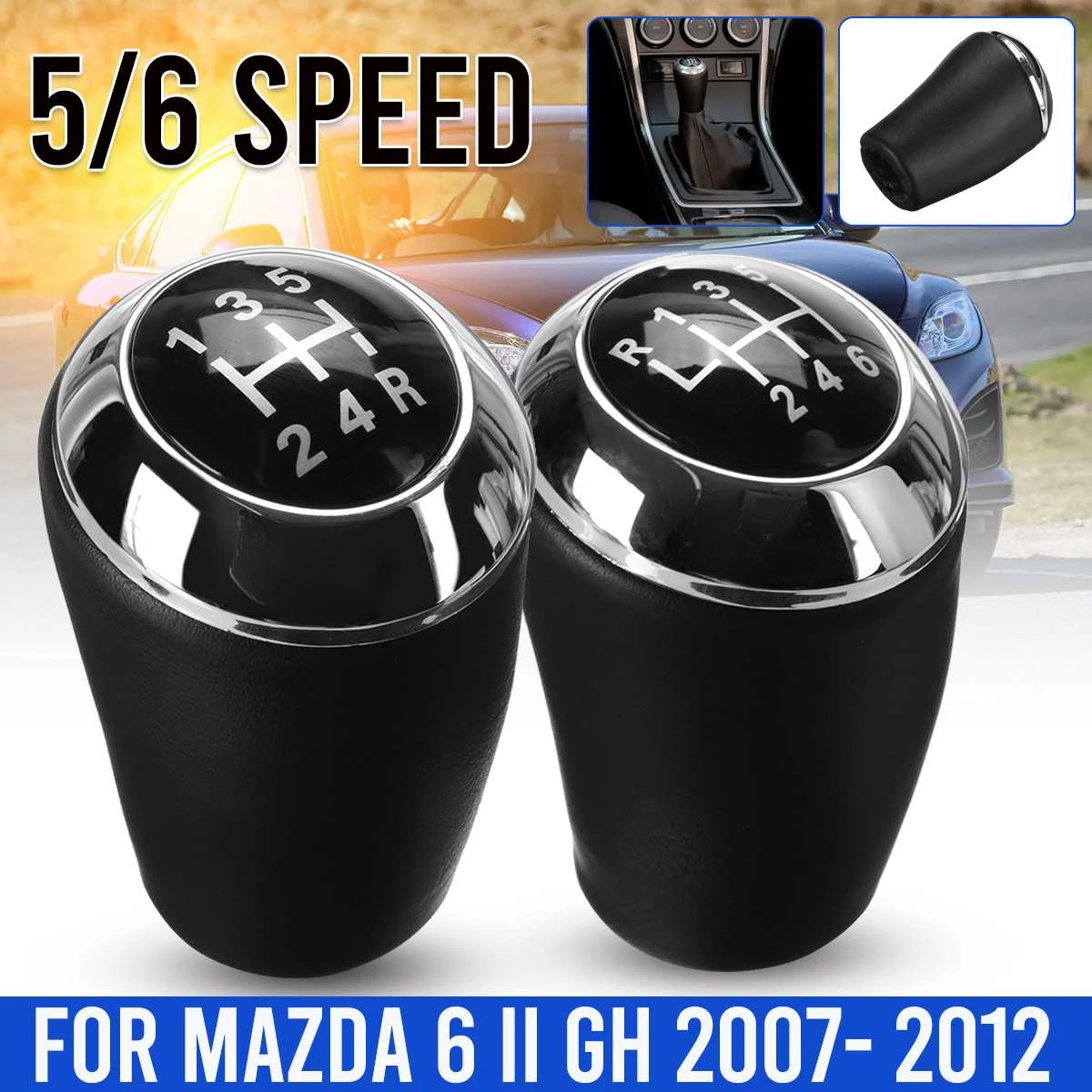 Perilla de palanca de cambios de 5 y 6 velocidades, palanca de cambios de cuero PU, perilla de palanca de cambios para MAZDA 6 II GH 2007 2008 2009 2010 2011 2012