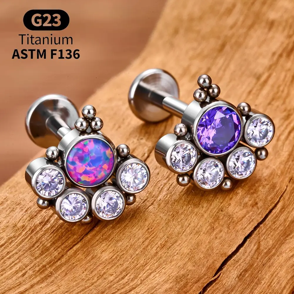 Titanium Trinity CZ Labret Lot Helix Tragus Septum Conch Vertical Cartilage Earring Stud Internally Threaded Piercing Jewelry