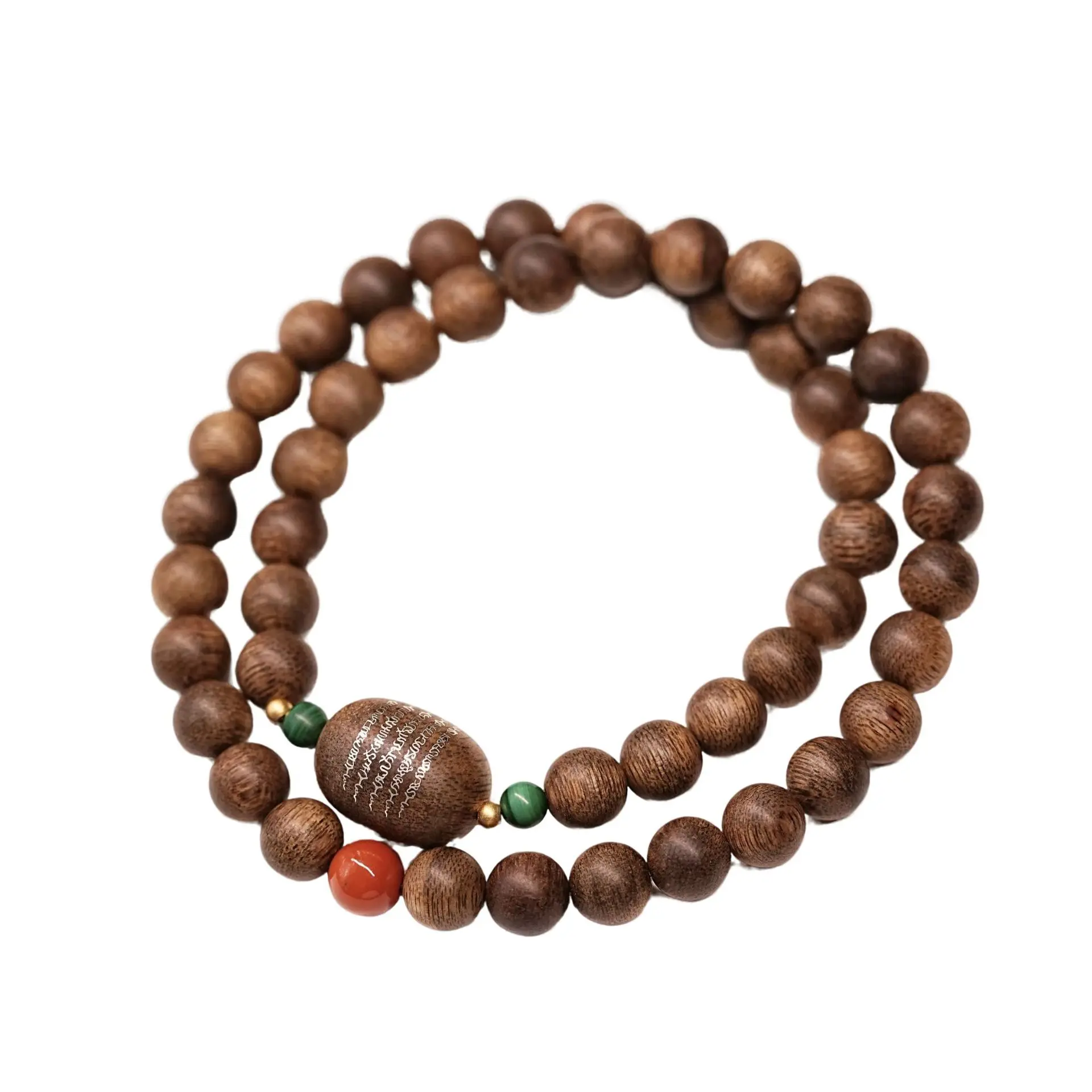 Authentic Vietnamese Nha Trang Purple Agarwood 0.8 Double Circle Bracelet Inlaid Five Grain Pattern Collectible Jewelry