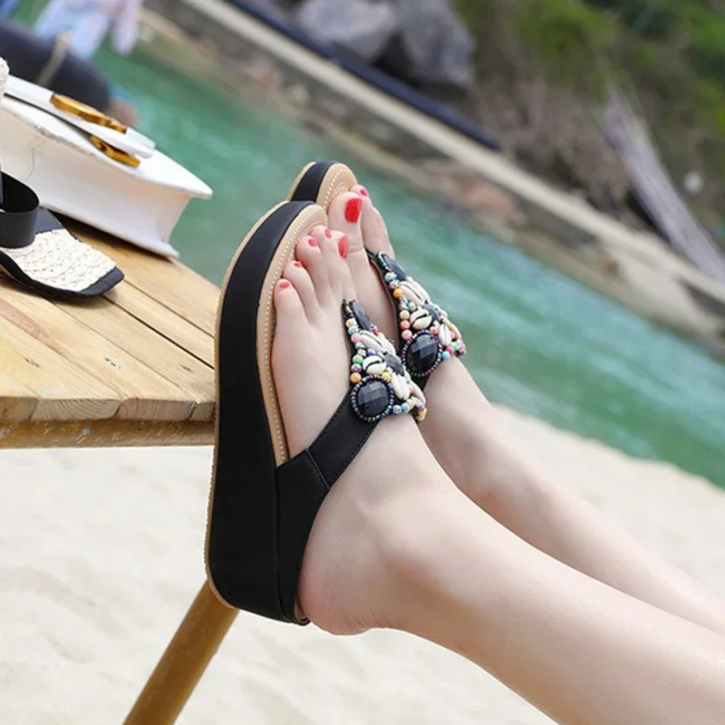 2024 Summer Women 3cm Platform 5.5cm High Heels Slippers Female Luxury Outside Flip Flops Lady Vintage Slip on Wedges Red Shoes