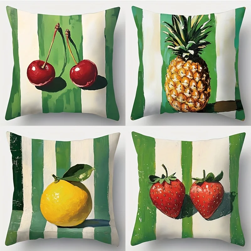 4Pcs Fruit Pillow Covers 45x45cm Double-sided Printed Cherry Pineapple Lemon Strawberry Cushion Cases Home Decor Throw Pillows