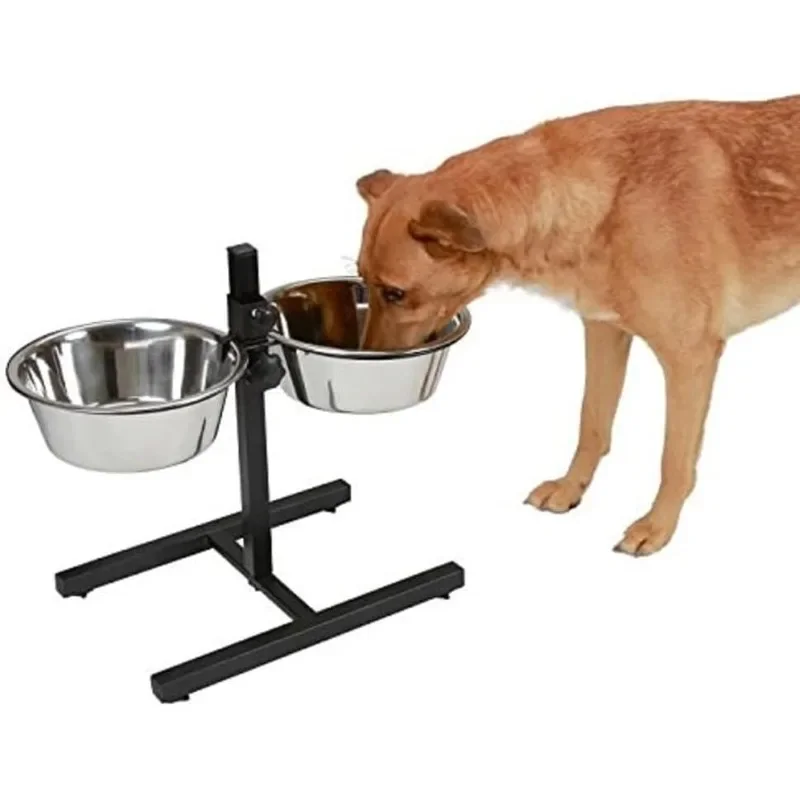 

4-Size Adjustable Dog Feeder Set - Stainless Steel Elevated Bowls with Anti-Tip Base, Dual Food & Water Containers