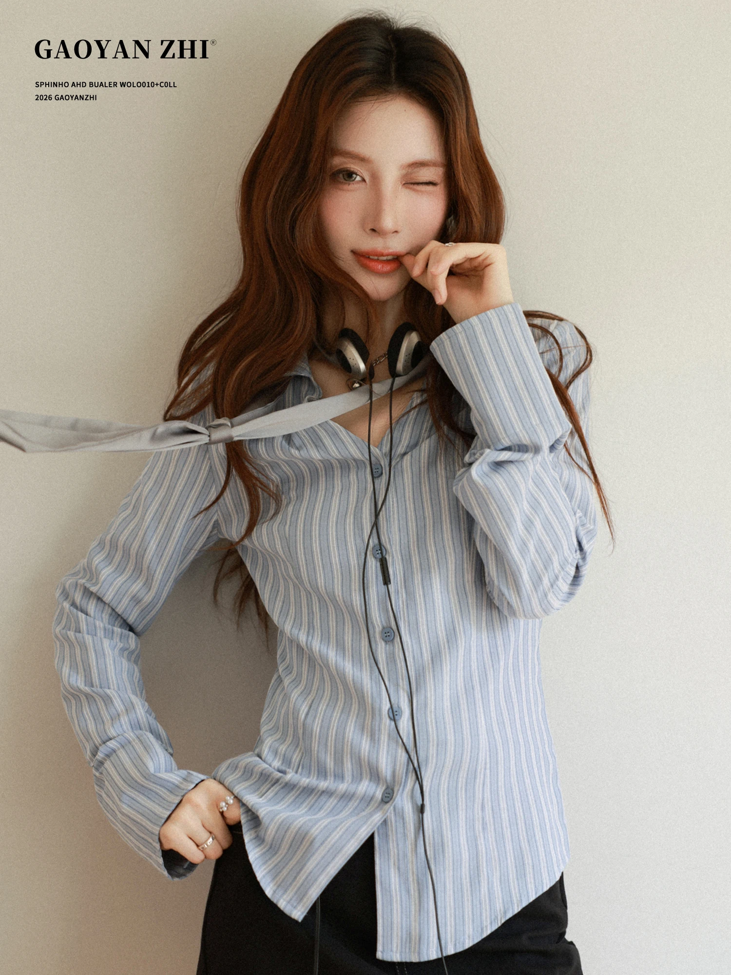 

Slim Fit Striped Shirt Women's Loose Long Sleeve Casual Top High Yanshi College Style Spring Autumn New Fashion Spicy Girl