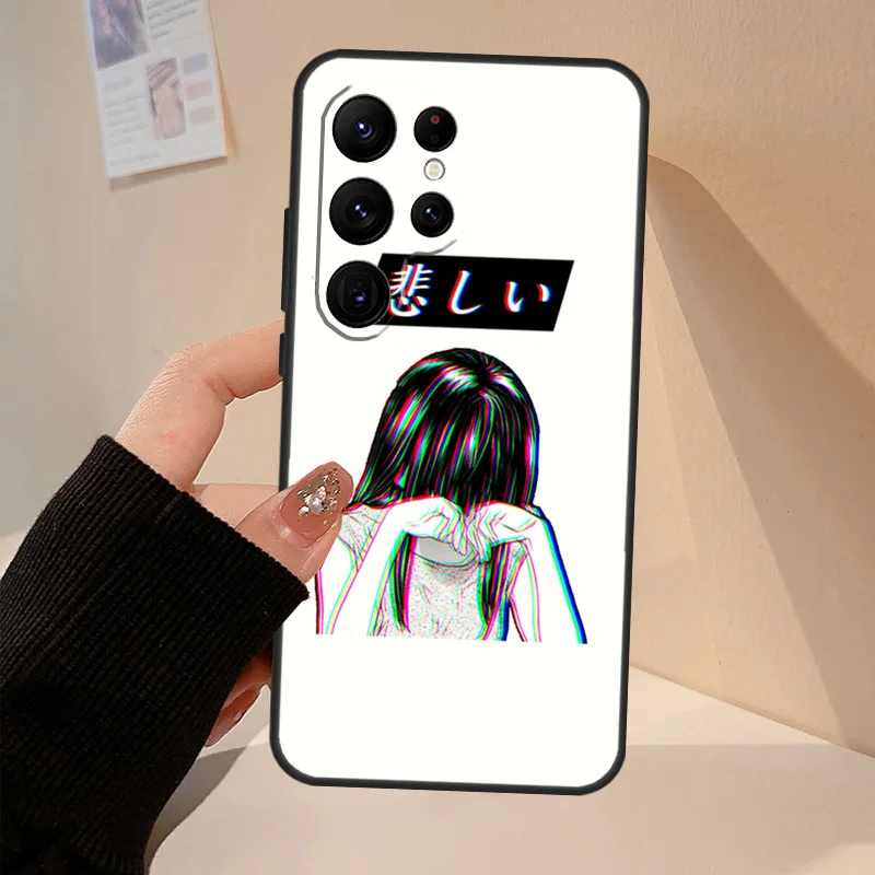 حافظة فنية جمالية يابانية حزينة لهاتف سامسونج جالاكسي S24 Ultra S22 S23 S25 Plus S20 FE S21 FE S9 S10 S25 FE غطاء Coque #6