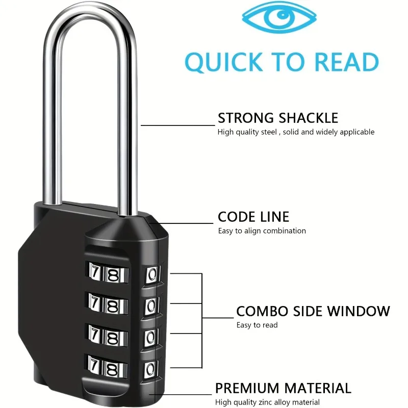 Long Beam Combination Lock Resettable 4 Digit Padlock Anti-Theft Waterproof Heavy Duty Combination Padlock Outdoor