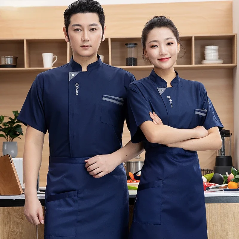 Unisex Restaurant Uniform Bakery Food Service Short Sleeve Cooking Clothes Pizza Chef Uniform Catering Kitchen Cook Clothing