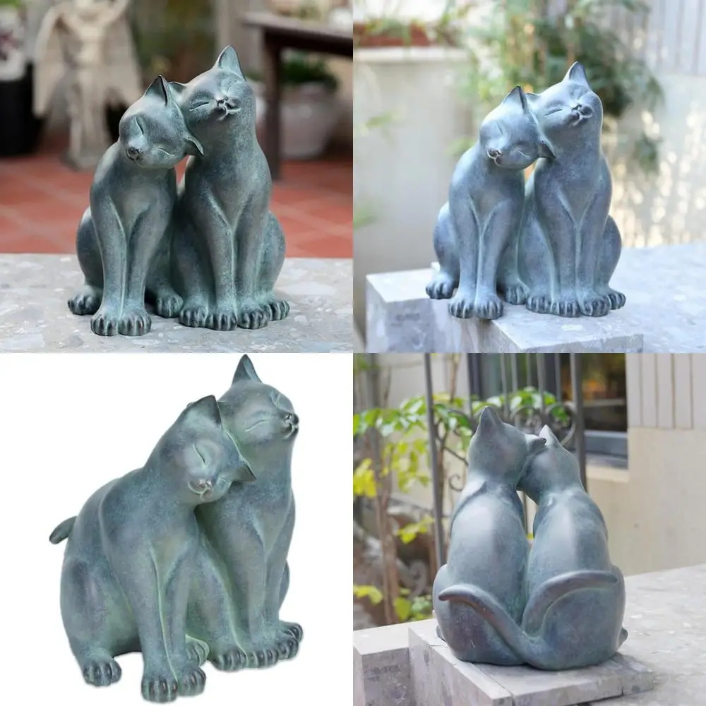 

Outdoor Polyresin Cat Statues - Adorable Kitten Couple Figurines for Farmhouse Yard Decor, 8.9 x 8 Inches