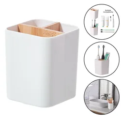 Bathroom Toothbrush Holder 3 Slots Wooden Toothpaste Razor Makeup BrushPen Holder Storage Box Bathroom Accessories