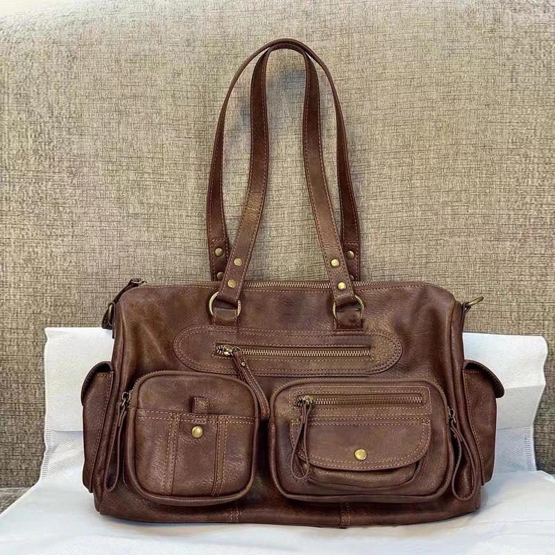 

England Style Boston Bags For Women Luxury Designer Handbag Purse 2026 New In PU Rivet Multiple Pockets Medium Underarm Shoulder