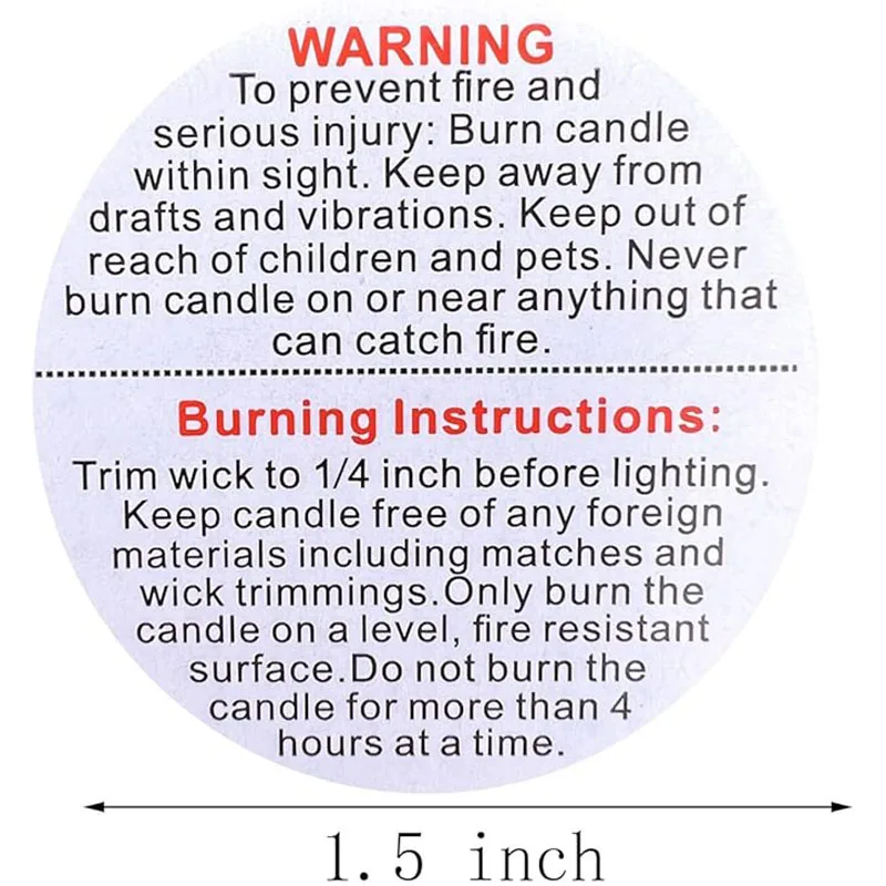 500/1000pcs Candle Warning Labels 1.5inch Round Self-adhesive Scented Candle Safety White Roll Sticker Diy Candle Jar Container