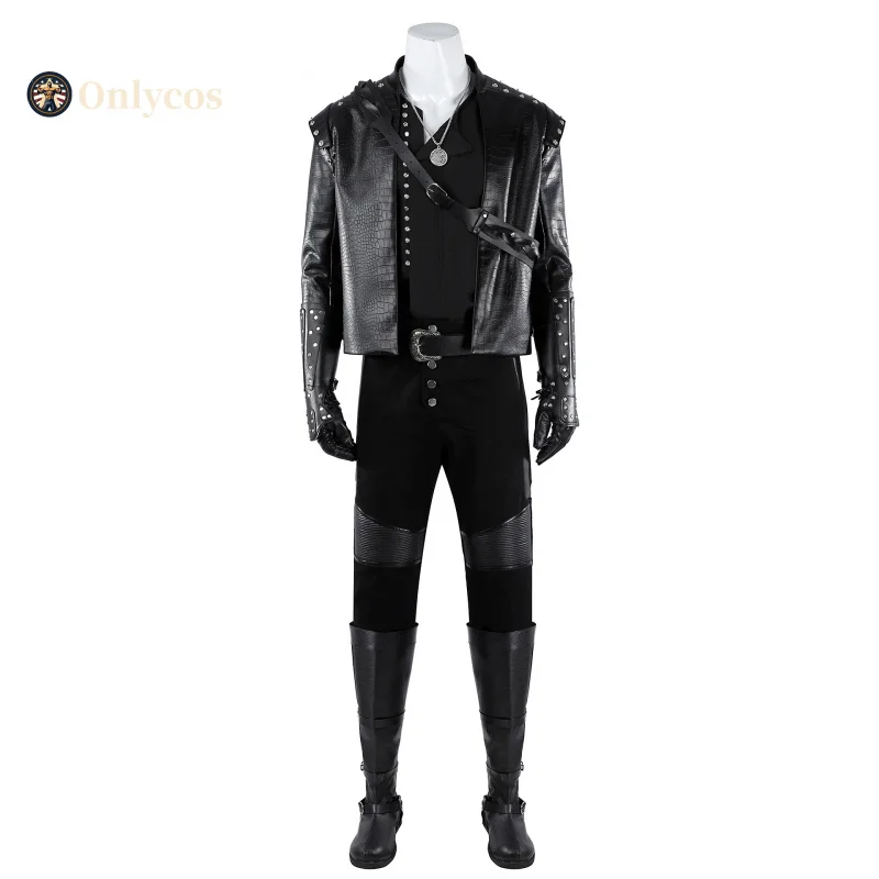 جيرالت أوف ريفيا كوسبلاي الساحرة 5 أزياء الهالوين للرجال وسيم موحد معطف الدعائم مجموعة إكسسوارات الأحذية Onlycos