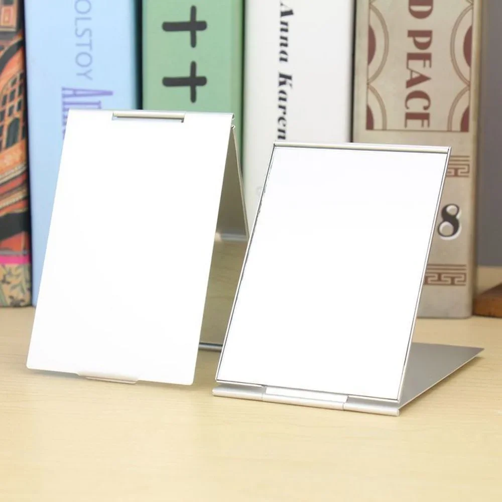 

Aluminum Folding Mirror Mini Portable Makeup Mirror Hand Standing Small Mirror Vanity Foldable Compact Pocket Cosmetics Tools
