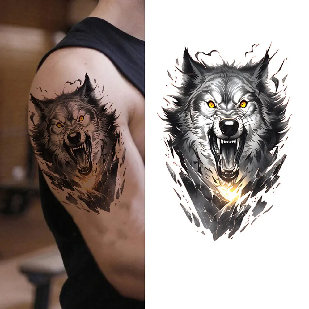Waterproof Temporary Tattoos for Men Women Lion Tiger Wolf Animal Tattoo Sticker Body Art for Arm Fake Tattoo