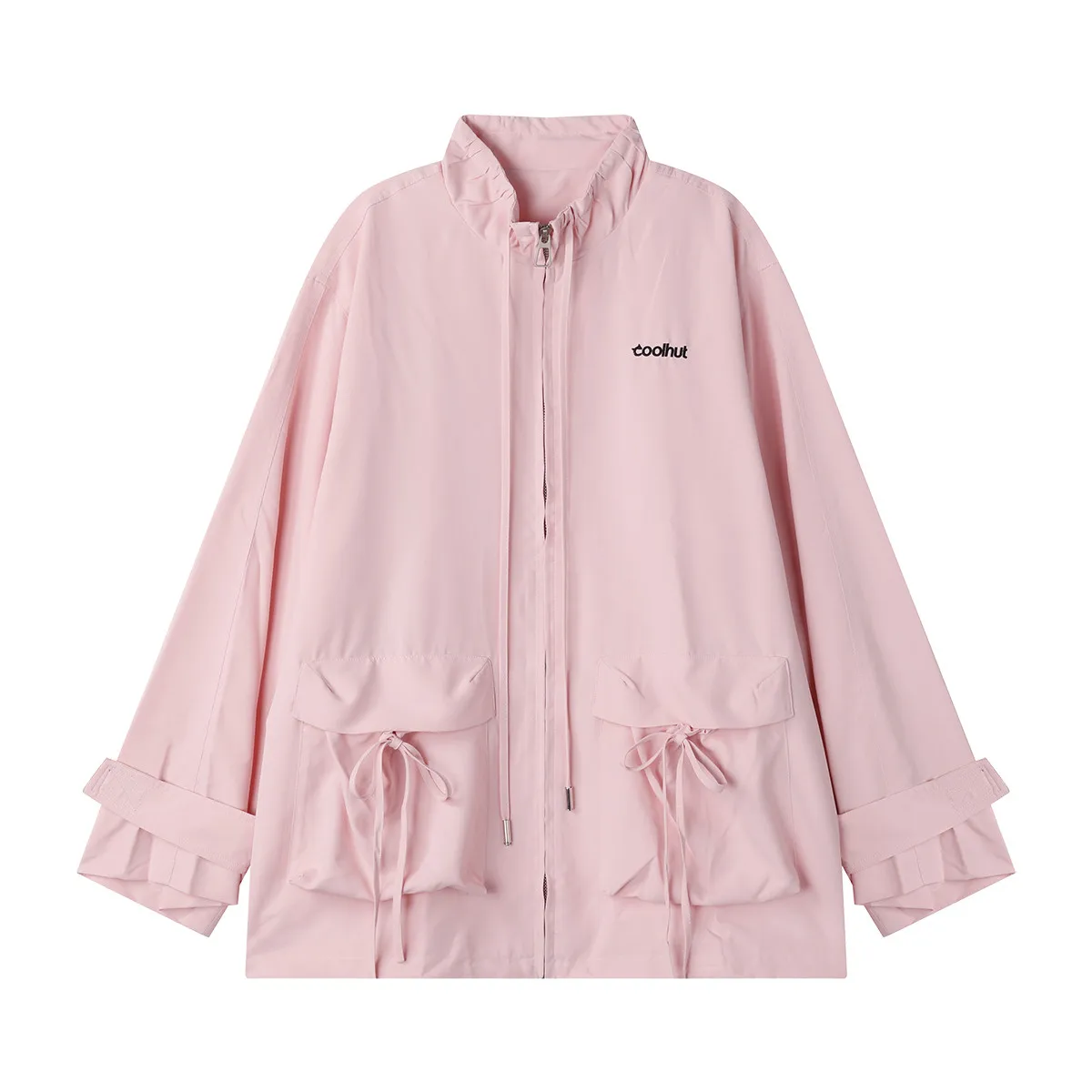 

2025 Autumn Women's Cargo Long Jacket Letter Embroidery Belted Trench Coat Multi-Pocket Slim Fit Outerwear Casual Chic Jacket