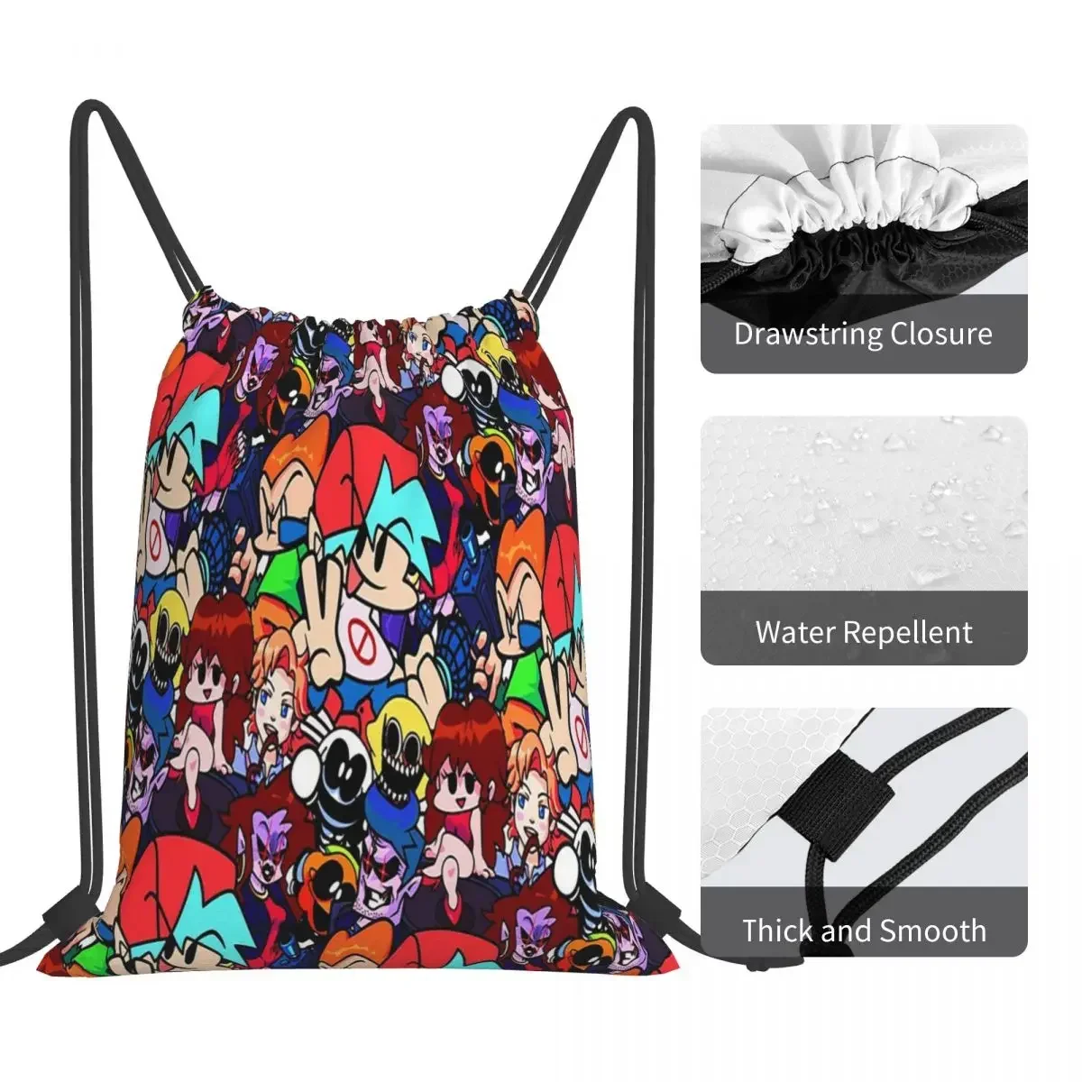 Friday Night Funkin Collage Backpacks Portable Drawstring Bags Drawstring Bundle Pocket Sports Bag BookBag Man Woman Students