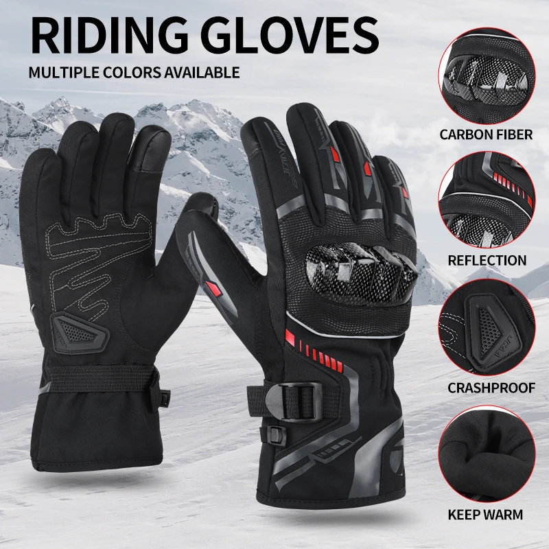 

New Winter Warm Motorcycle Gloves Windproof 100%Waterproof Moto Carbon Protectionn Gloves Motocross Touch Screen Riding Gloves