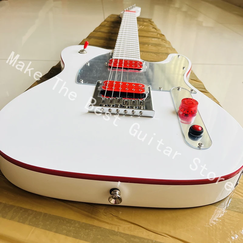 Pure white bright colored electric guitar, exquisite red pickup, quality assurance, fast delivery.